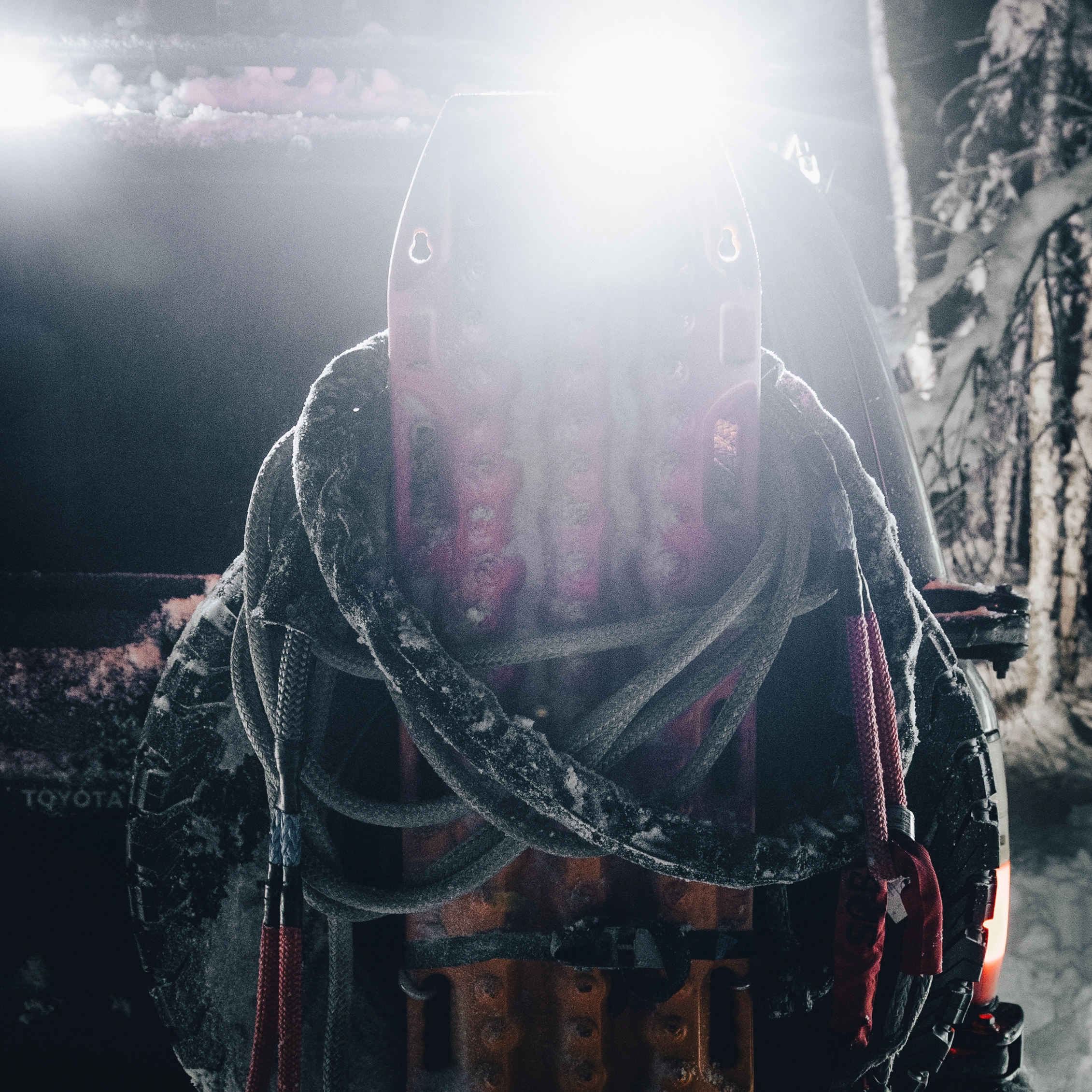 Soft-eye winch rope attached to a winch